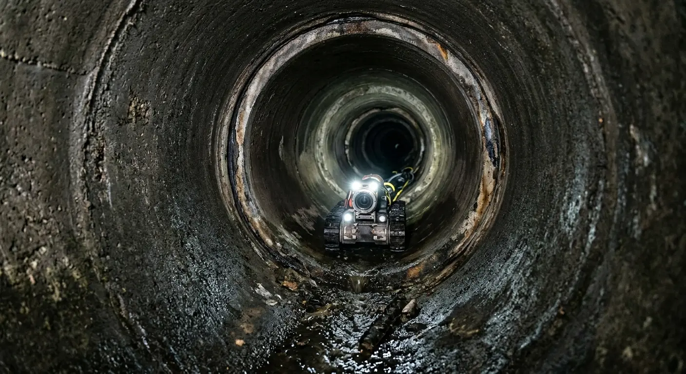 Robotic sewer camera inspecting pipe interior for Sewer Line Cleaning in Valley City